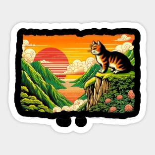 Vintage Japanese Art Sports Hiker Mountain Climbing Cat Sticker